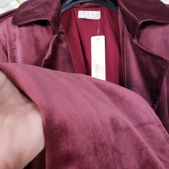 New ASOS x ELVI Burgundy Velvet Trench Coat 12 - Picture 7 of 16